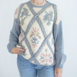 VINTAGE | Floral Patterned Crew Neck Sweater